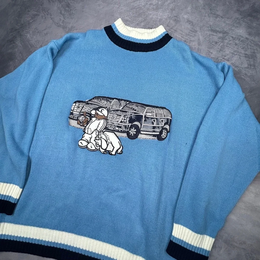 Vintage Y2K Canopy Clothing Knit Sweater Blue Hip Hop Graphic Boxy Fit Large